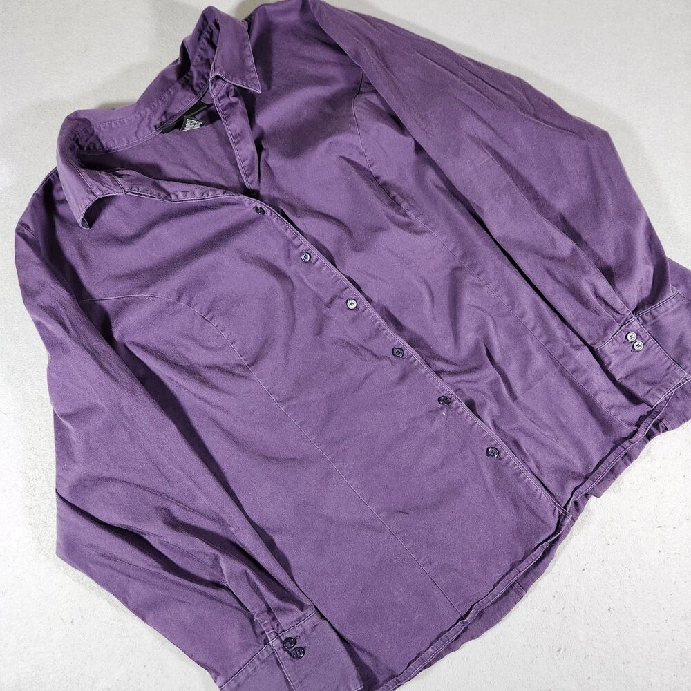 Lane Bryant Button Down Shirt Women's Size Plus 26/28 Purple Cotton Stretch